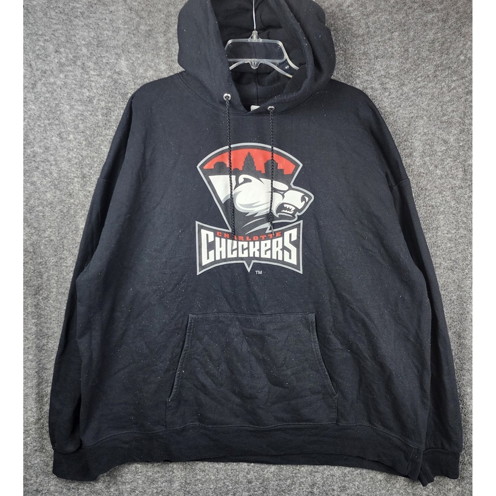 Hanes Charlotte Checkers Hoodie Men 2XL Black AHL Hockey‎ Pullover Logo